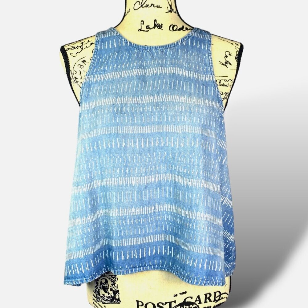 Bella Dahl Sleeveless Top Womens S Blue Tiki Stripe Chambray Halter Swing Tank